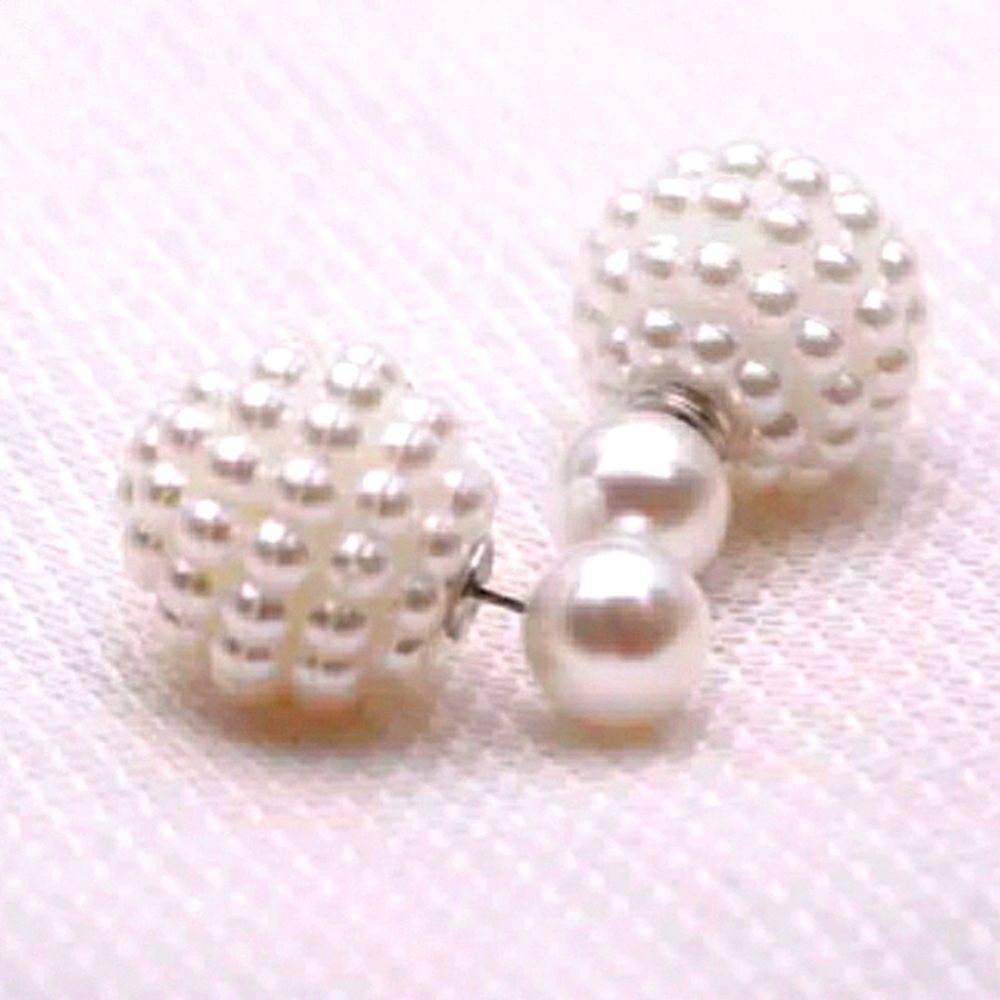 ⚪White Porcupine Pearl Double🦔Side Studs⚪